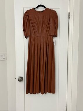 En Saison Chestnut Faux Leather Maxi Dress with Puff Sleeves